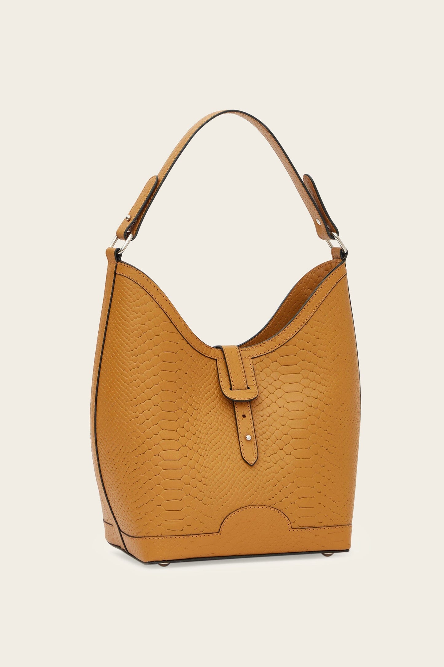Barrel Top Handle Bag in Tan Croc